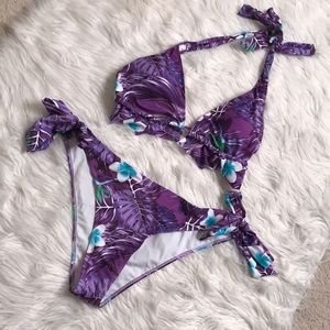 Purple Tropical side tie bikini 2k Hawaiian print